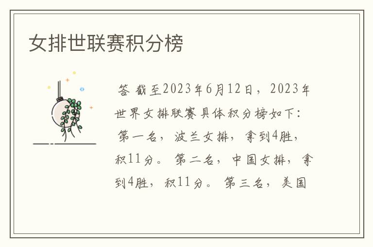 女排世联赛积分榜