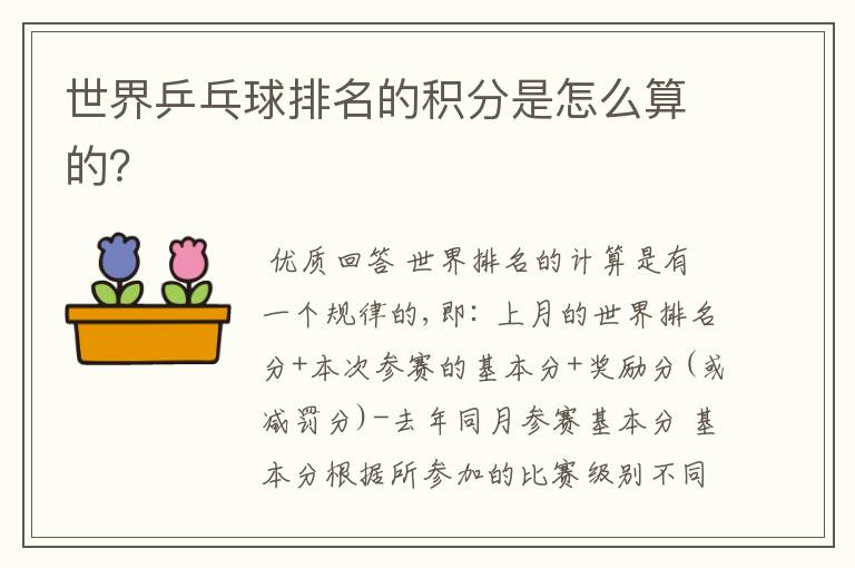 世界乒乓球排名的积分是怎么算的?