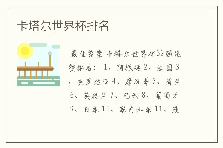 卡塔尔世界杯排名