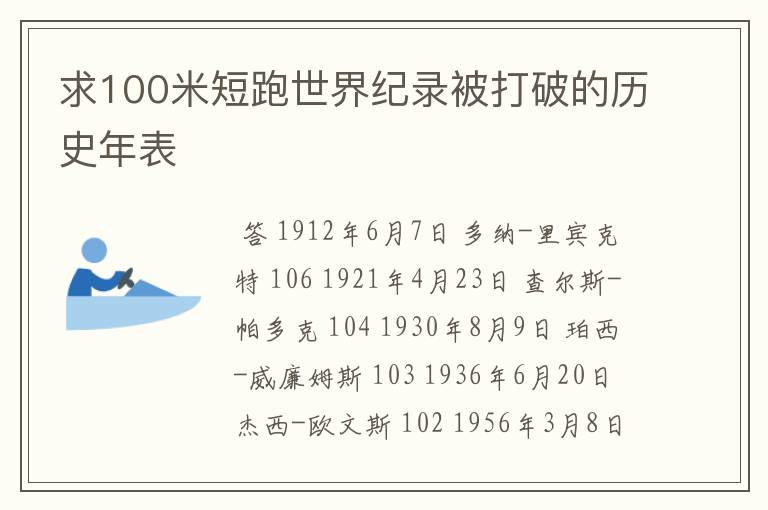 求100米短跑世界纪录被打破的历史年表