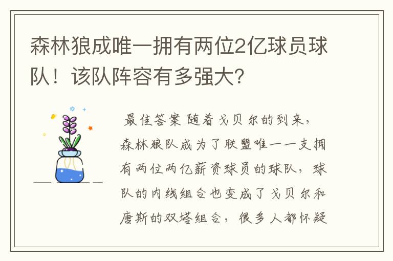 森林狼成唯一拥有两位2亿球员球队!该队阵容有多强大?