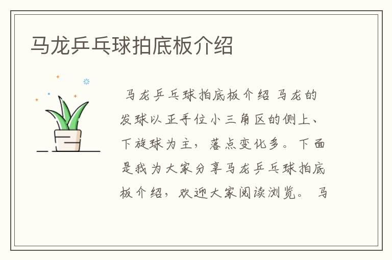 马龙乒乓球拍底板介绍