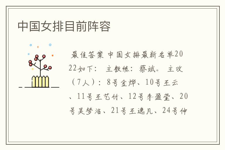 中国女排目前阵容
