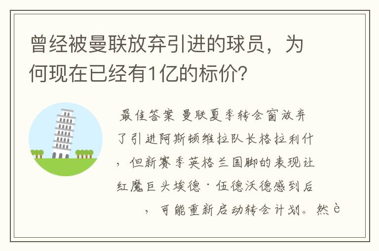 曾经被曼联放弃引进的球员,为何现在已经有1亿的标价?