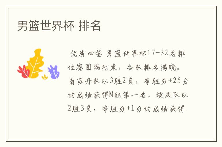 男篮世界杯 排名
