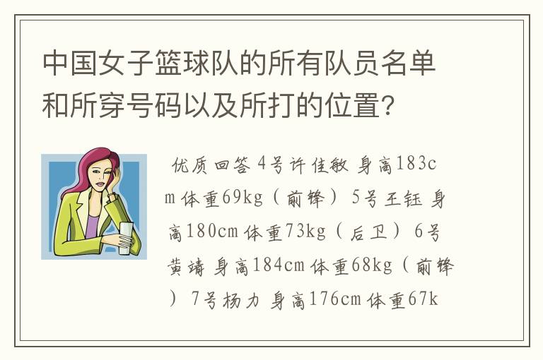 中国女子篮球队的所有队员名单和所穿号码以及所打的位置?