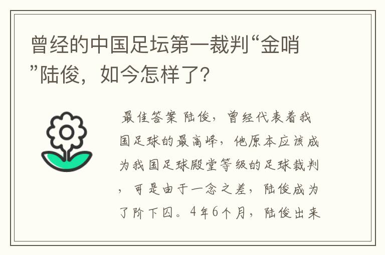 曾经的中国足坛第一裁判“金哨”陆俊,如今怎样了?