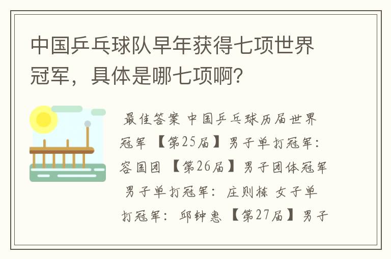 中国乒乓球队早年获得七项世界冠军,具体是哪七项啊?