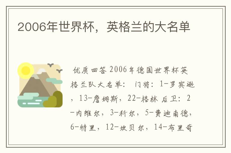 2006年世界杯,英格兰的大名单