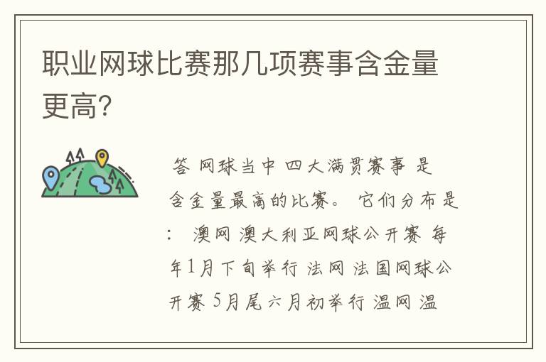职业网球比赛那几项赛事含金量更高?
