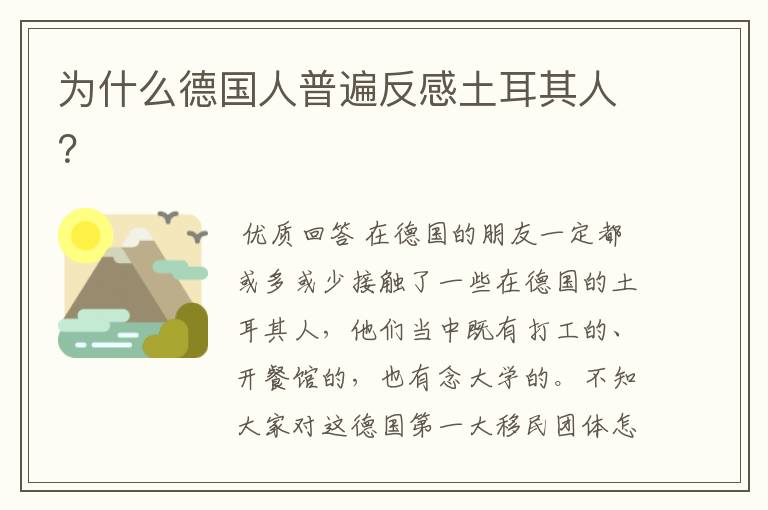 为什么德国人普遍反感土耳其人?
