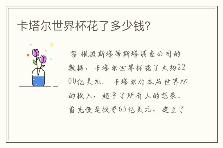 卡塔尔世界杯花了多少钱?