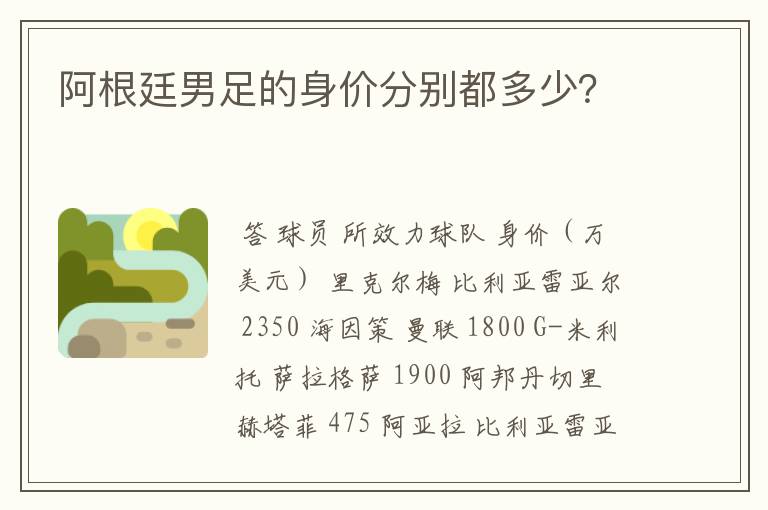 阿根廷男足的身价分别都多少?