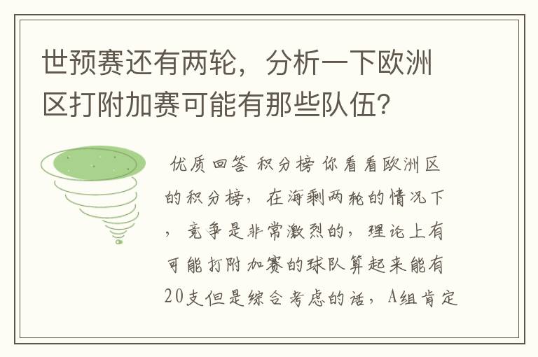 世预赛还有两轮,分析一下欧洲区打附加赛可能有那些队伍?