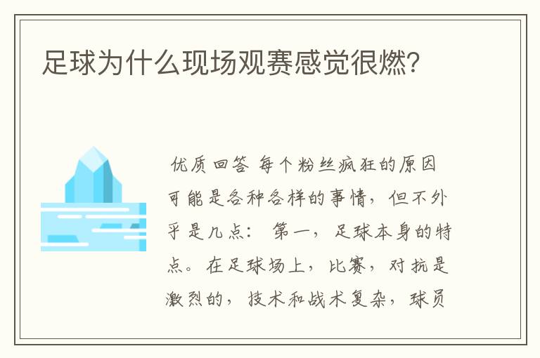 足球为什么现场观赛感觉很燃?