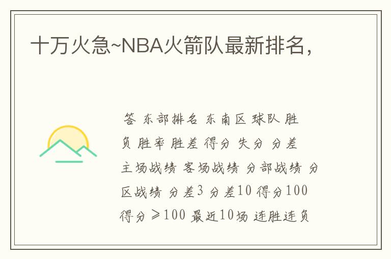 十万火急~NBA火箭队最新排名,