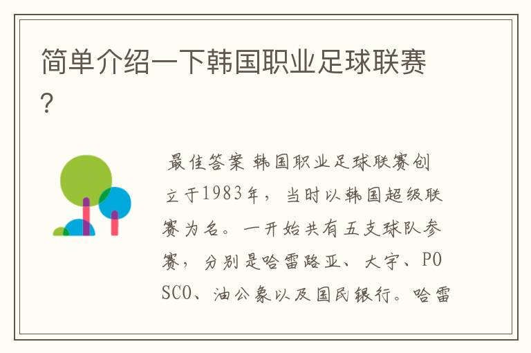 简单介绍一下韩国职业足球联赛?