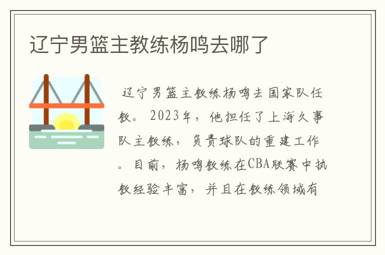 辽宁男篮主教练杨鸣去哪了