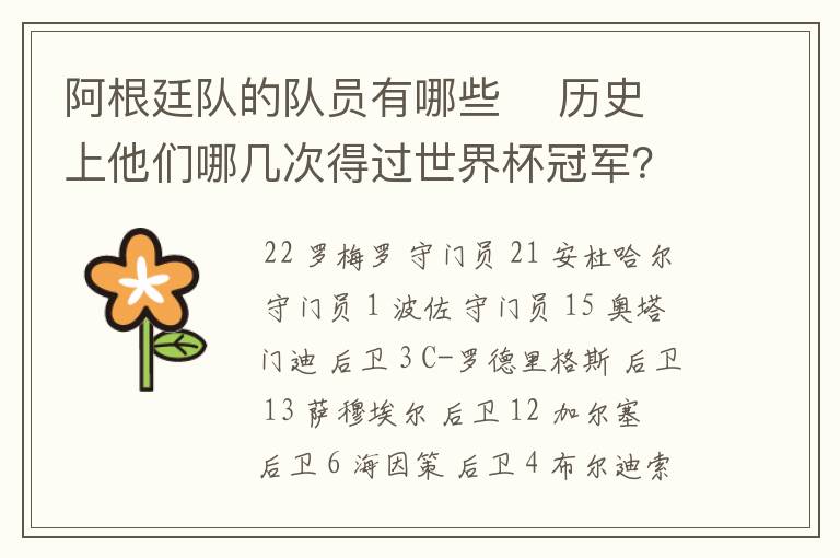 阿根廷队的队员有哪些 历史上他们哪几次得过世界杯冠军?