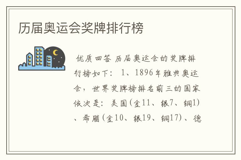 历届奥运会奖牌排行榜