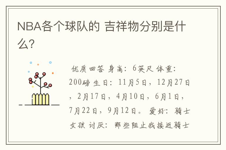 NBA各个球队的 吉祥物分别是什么?