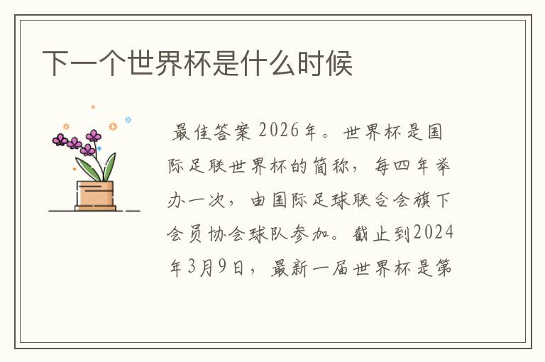 下一个世界杯是什么时候