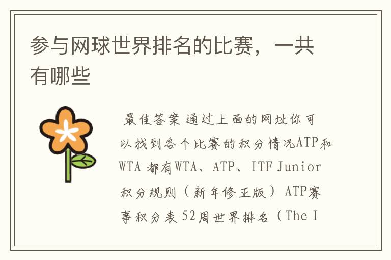 参与网球世界排名的比赛,一共有哪些