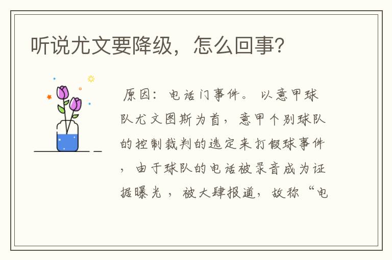 听说尤文要降级,怎么回事?