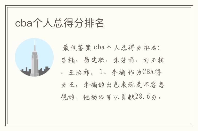 cba个人总得分排名