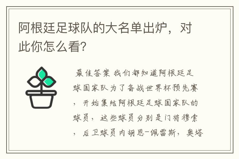 阿根廷足球队的大名单出炉，对此你怎么看？