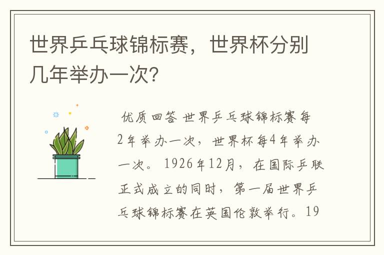 世界乒乓球锦标赛,世界杯分别几年举办一次?