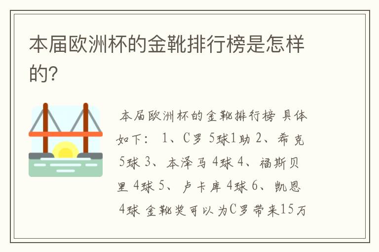 本届欧洲杯的金靴排行榜是怎样的?