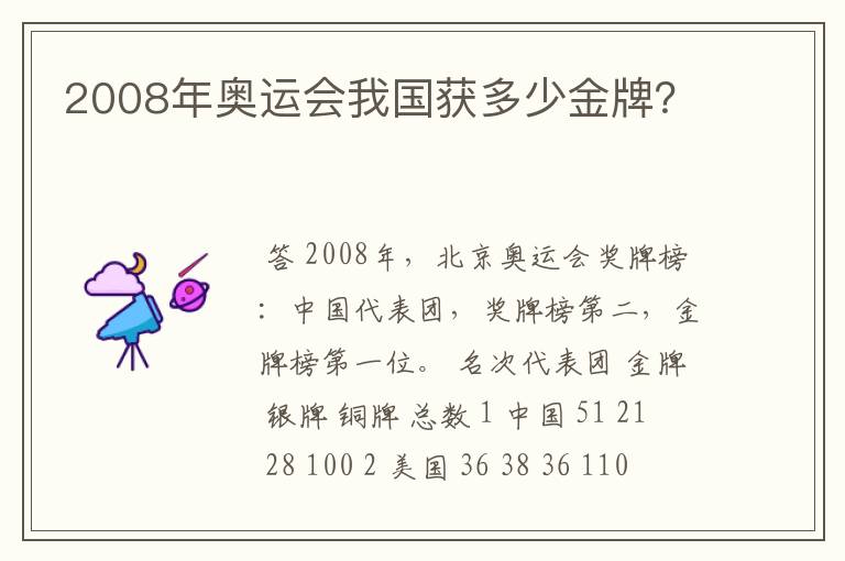 2008年奥运会我国获多少金牌?
