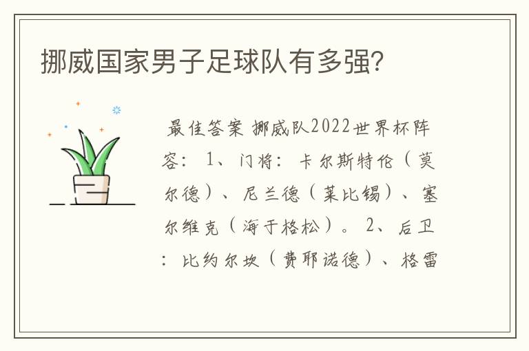 挪威国家男子足球队有多强?