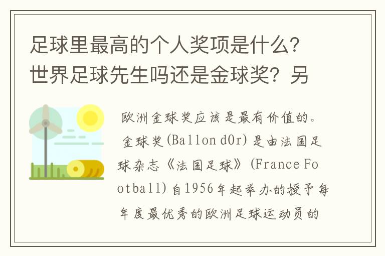 足球里最高的个人奖项是什么?世界足球先生吗还是金球奖?另外罗纳尔多得过几次最高奖项啊?