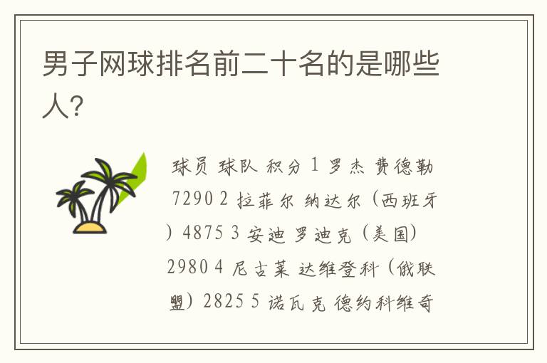 男子网球排名前二十名的是哪些人?