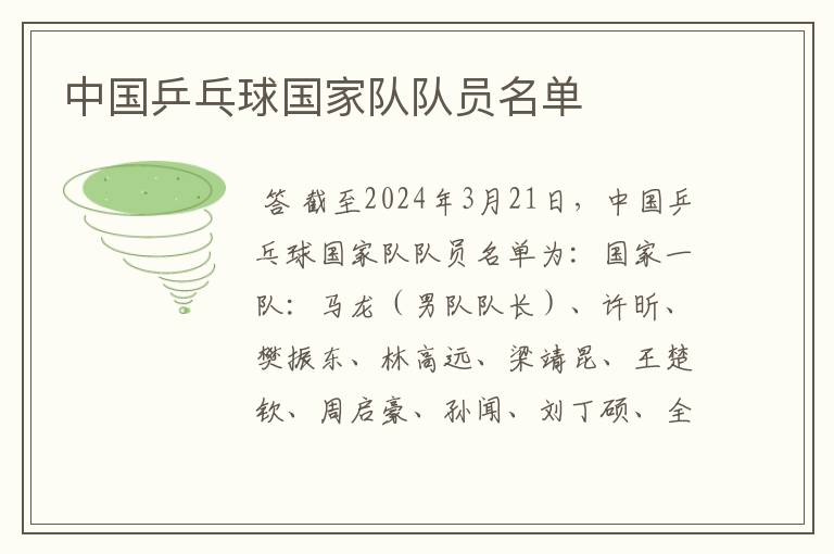 中国乒乓球国家队队员名单