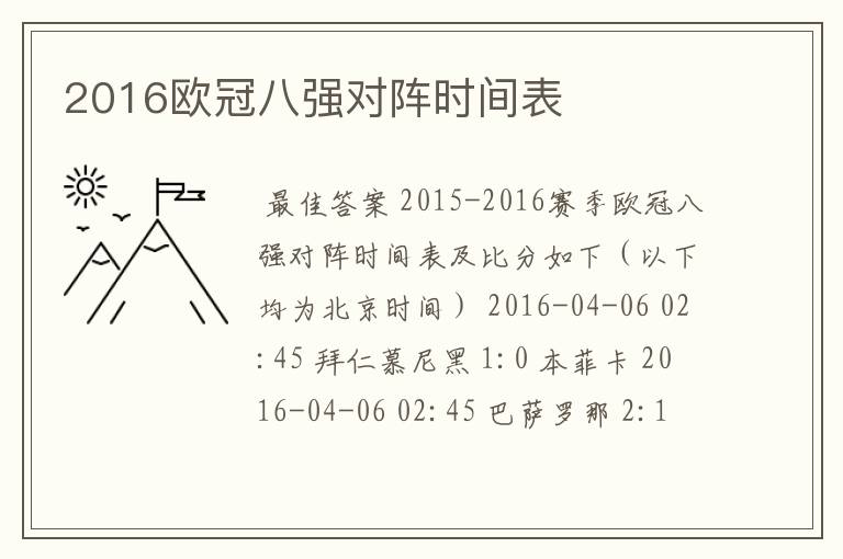 2016欧冠八强对阵时间表