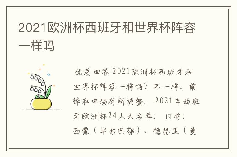 2021欧洲杯西班牙和世界杯阵容一样吗