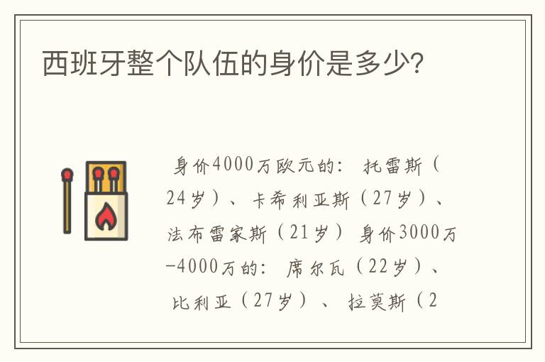 西班牙整个队伍的身价是多少?