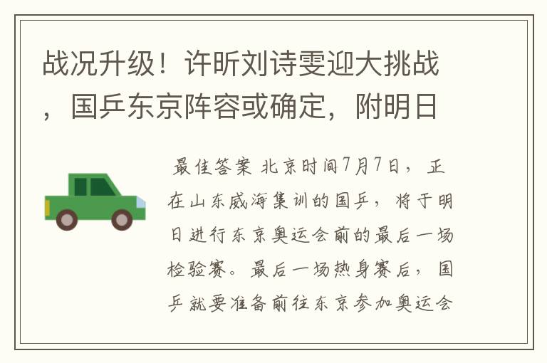 战况升级!许昕刘诗雯迎大挑战,国乒东京阵容或确定,附明日赛程