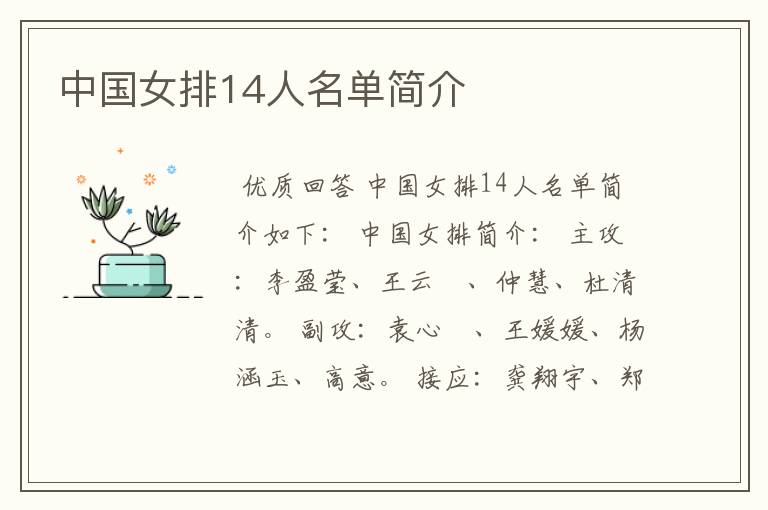 中国女排14人名单简介