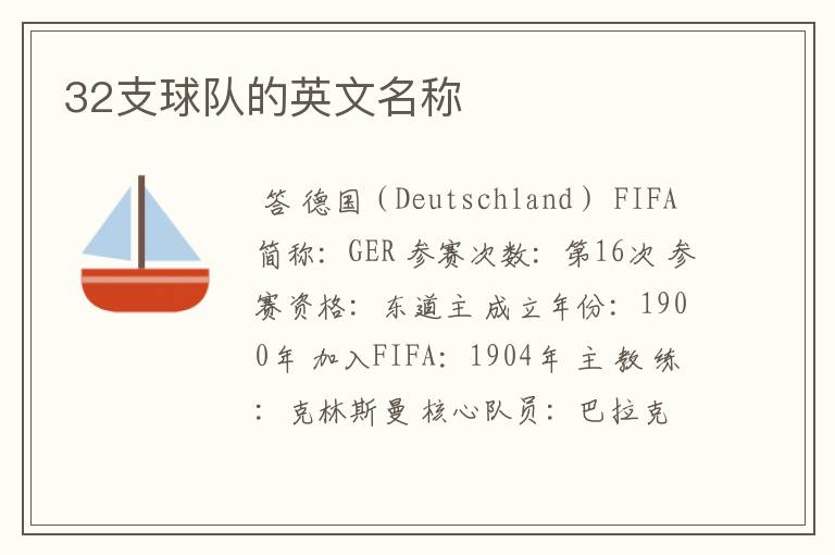 32支球队的英文名称