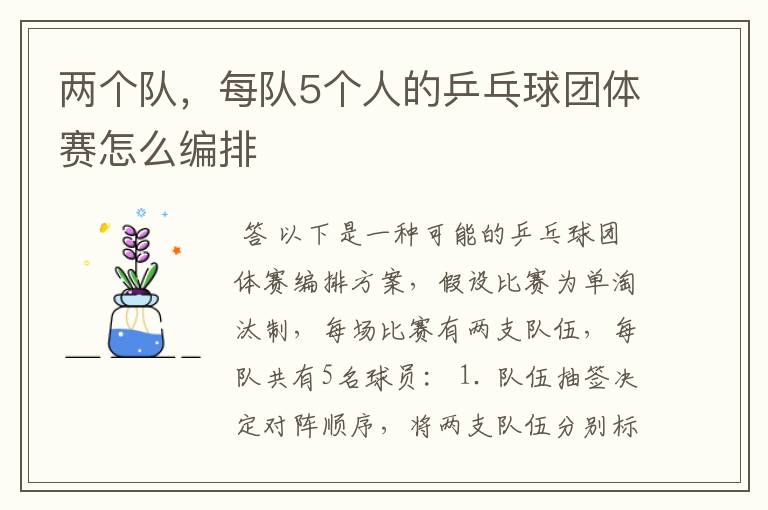 两个队,每队5个人的乒乓球团体赛怎么编排