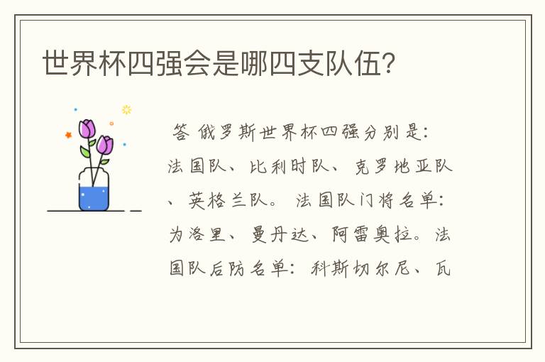 世界杯四强会是哪四支队伍?