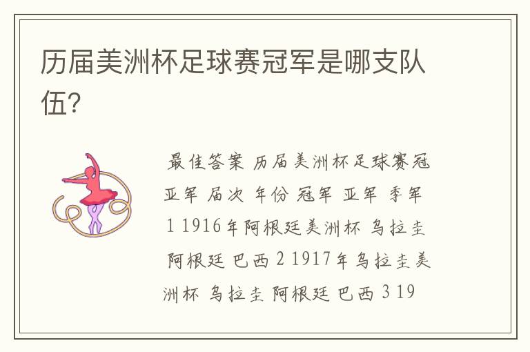 历届美洲杯足球赛冠军是哪支队伍?