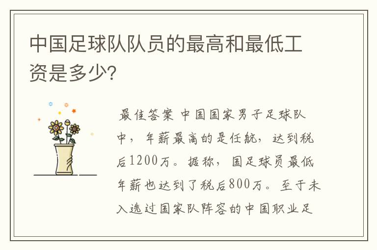 中国足球队队员的最高和最低工资是多少?