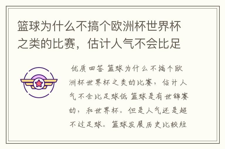 篮球为什么不搞个欧洲杯世界杯之类的比赛,估计人气不会比足球低