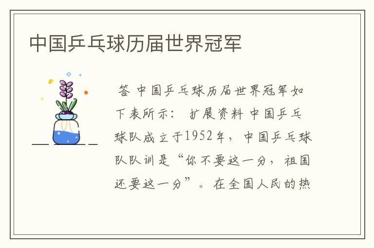 中国乒乓球历届世界冠军