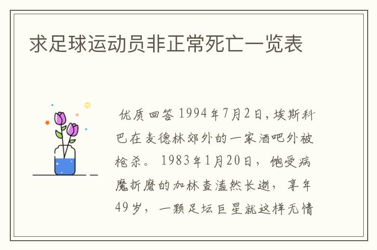 求足球运动员非正常死亡一览表